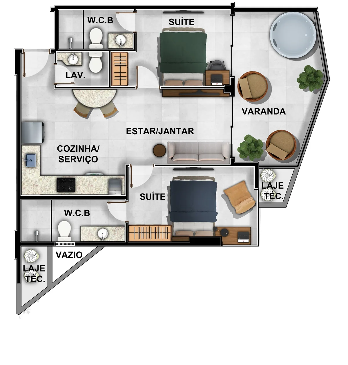Cobertura, terminações 07 e 08 — 68,46 e 68,67 m²
