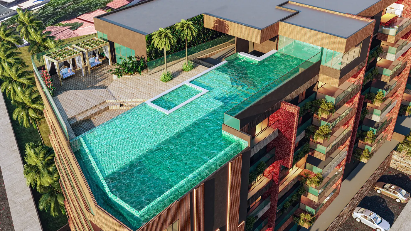 Rooftop do Sun com piscina de borda infinita voltada para o mar